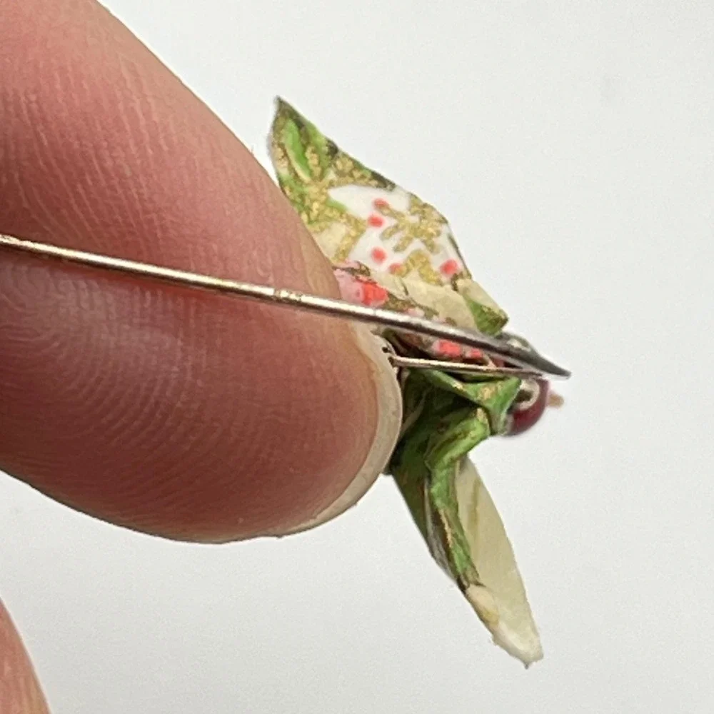 Origami Crane Paper Drop Earrings Sterling Silver Hooks‎ Green Floral Red Beads