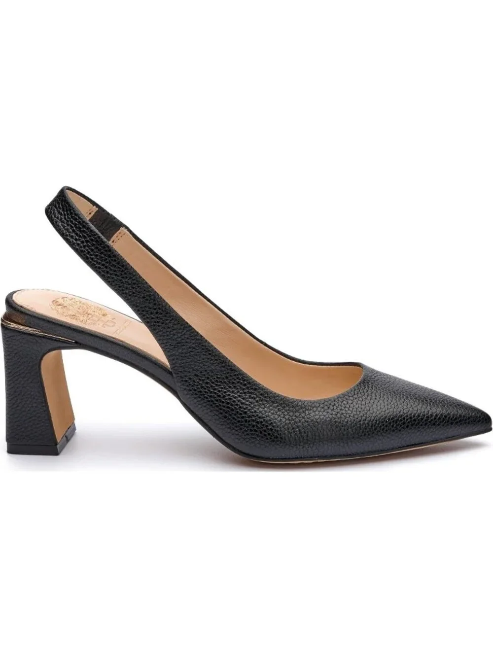 Women's Black Comfort Pointed Toe Solid Hamden Slingback Pump Block Heel Shoes