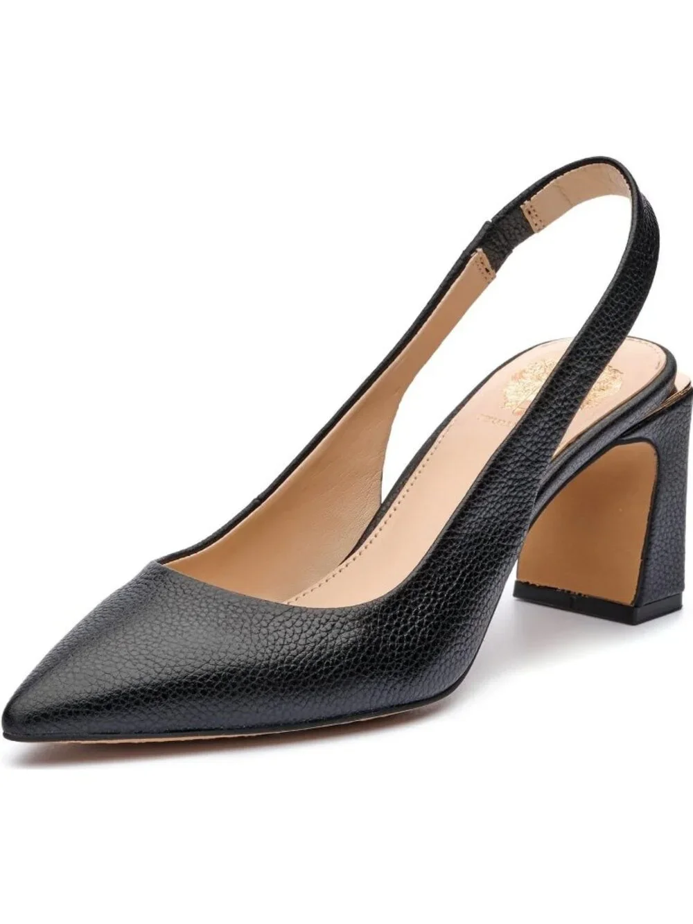 Women's Black Comfort Pointed Toe Solid Hamden Slingback Pump Block Heel Shoes