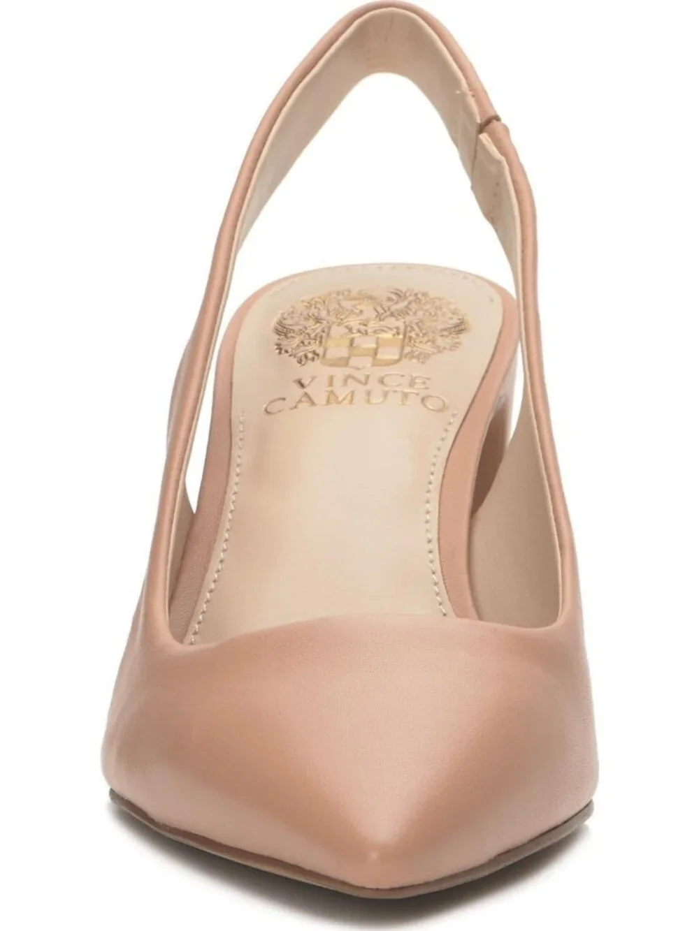 Women Sandstone Leather Pointed Toe Solid Hamden Slingback Pump Block Heel Shoes