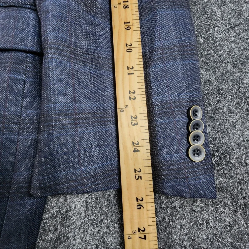 Austin Reed Sport Coat Mens 50R Blue Plaid Windowpane Wool Two Button Blazer EUC