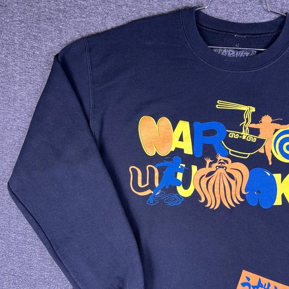 Y2k Naruto Shippuden Sweater‎ Mens L Black Graphic Retro Anime Pullover Uzumaki