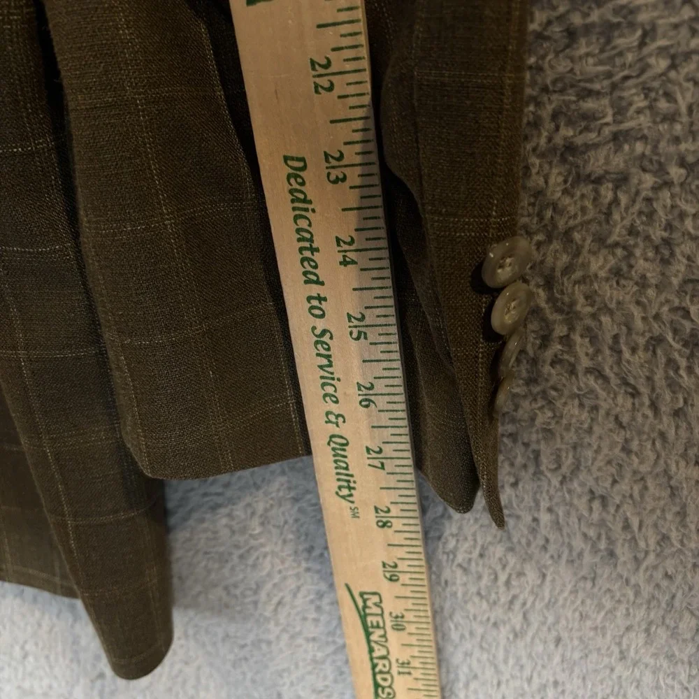 Nordstrom Blazer Mens 42L Olive‎ Windowpane E Thomas Silk Wool Linen Sport Coat
