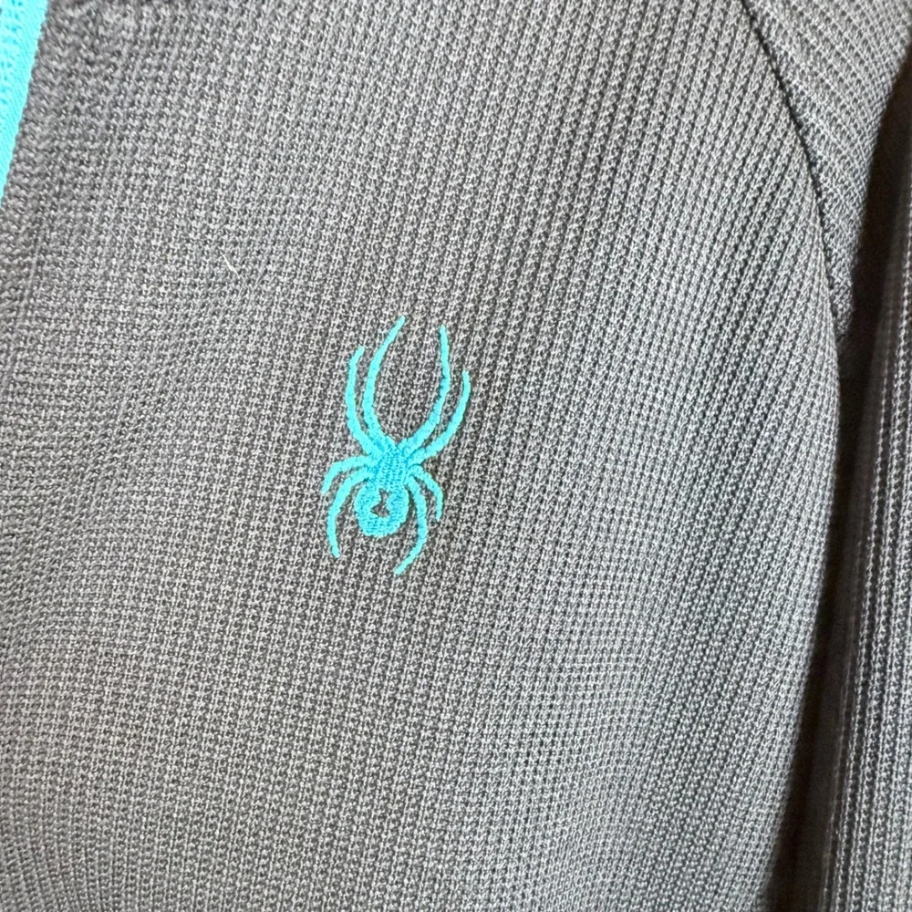 Spyder Mens‎ XXL Black Teal 1/4 Zip Textured Fleece Lined Pullover Activewear