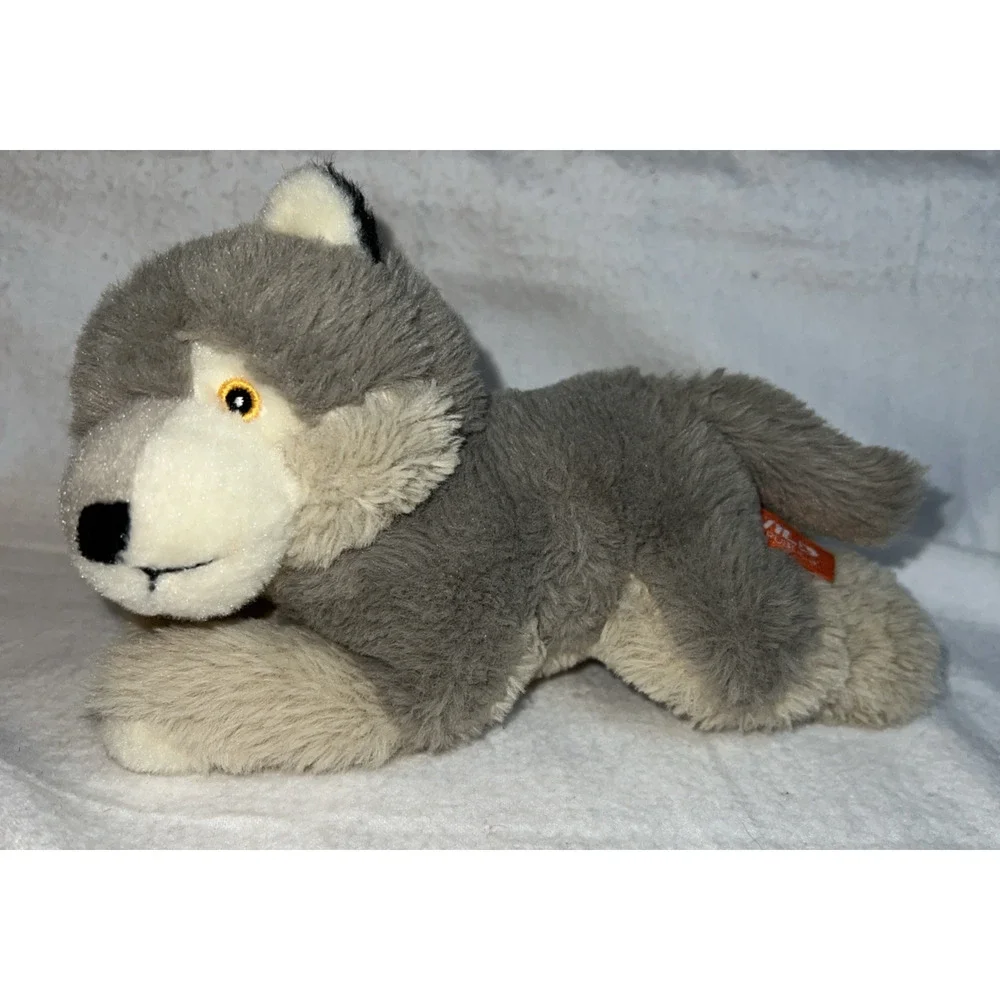 WILD REPUBLIC EcoKins Mini Wolf Stuffed Animal‎ 8 inch Plush Laying CLEAN
