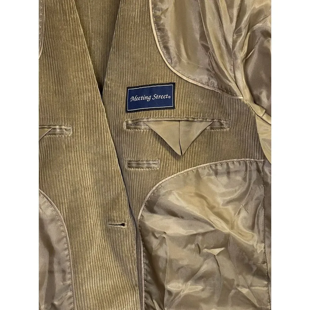 MEETING STREET Mens 44 Reg Beige Tan Corduroy‎ 2 Button Sport Coat Blazer Jacket