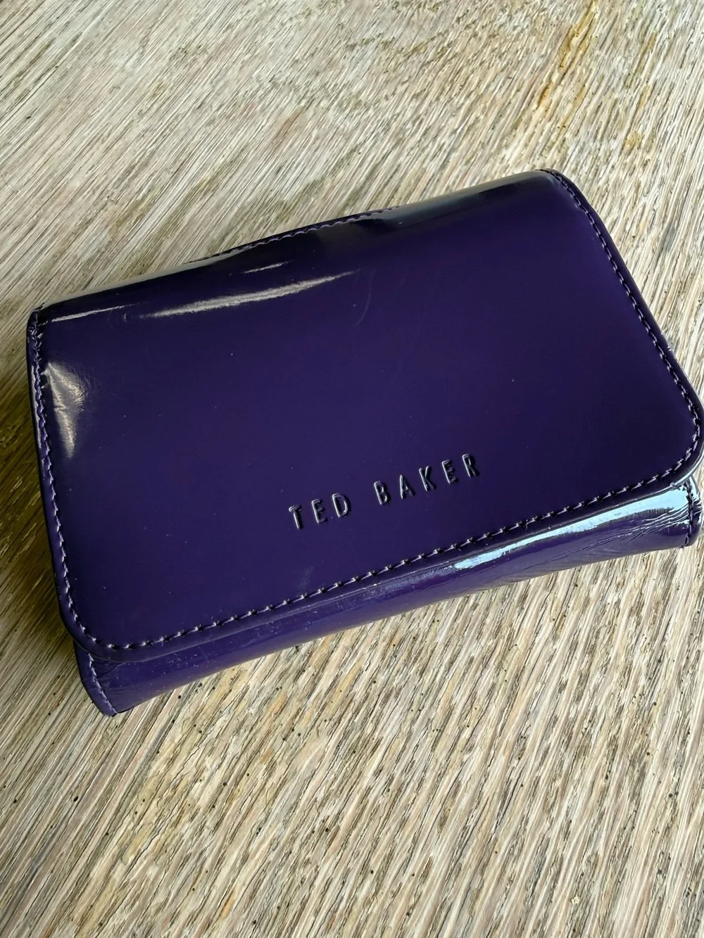 Ted Baker Deep Purple Patent Leather Wallet with Kiss Closure
