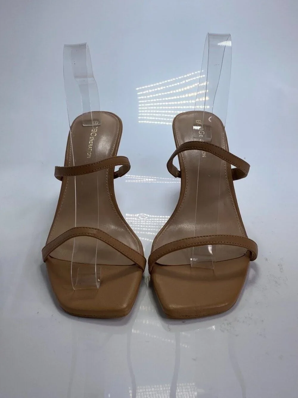 BCBGENERATION Women's Salin Tan Leather Double Strap Sandals Sz 10