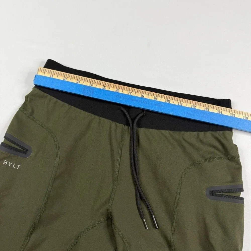 BYLT Premium Jogger Men Size Medium Olive Green Zipper Pockets Slim Fit Stretch
