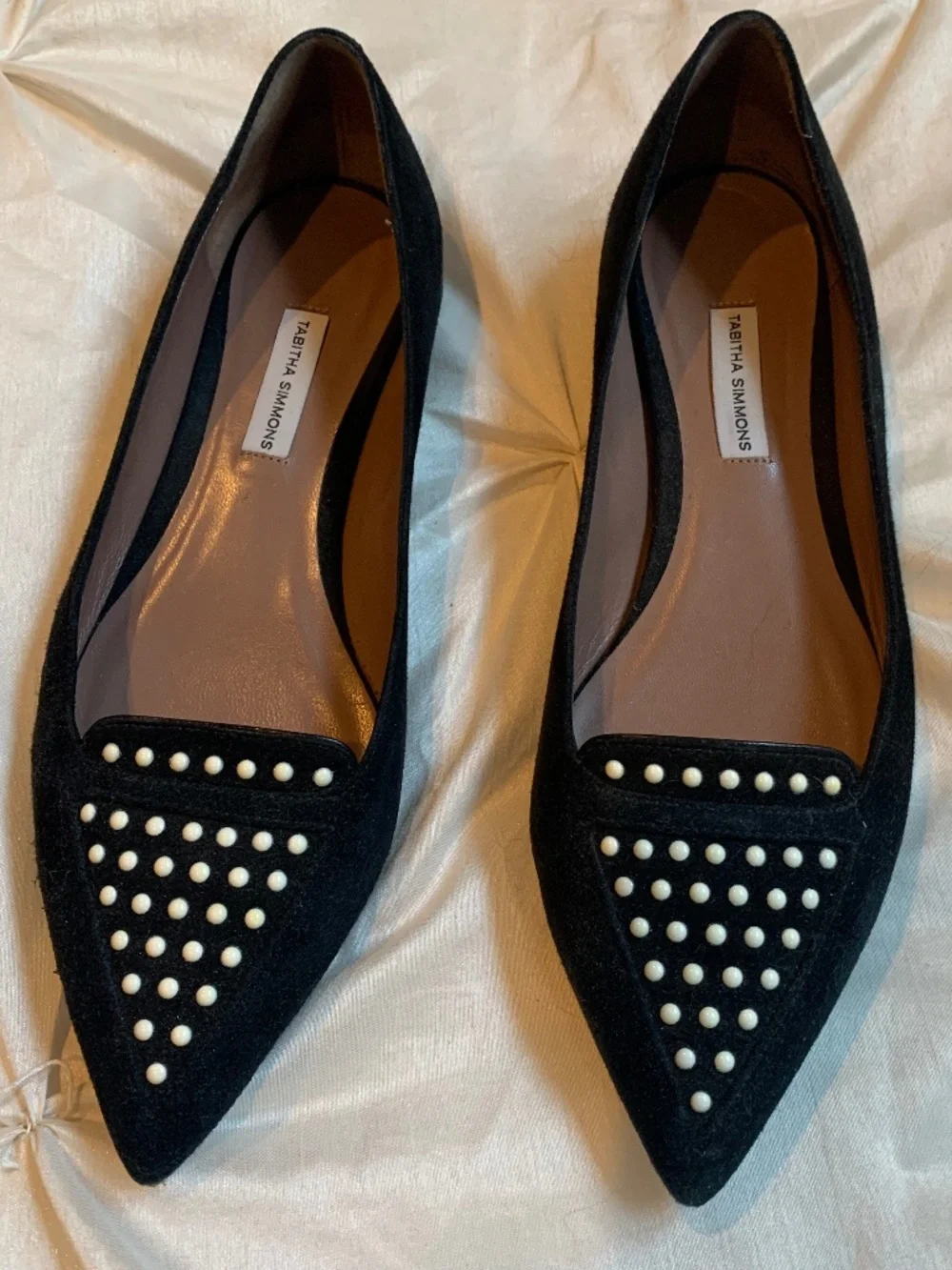 Tabitha Simmons Black/White Suede Leather Flats sz 38.5
