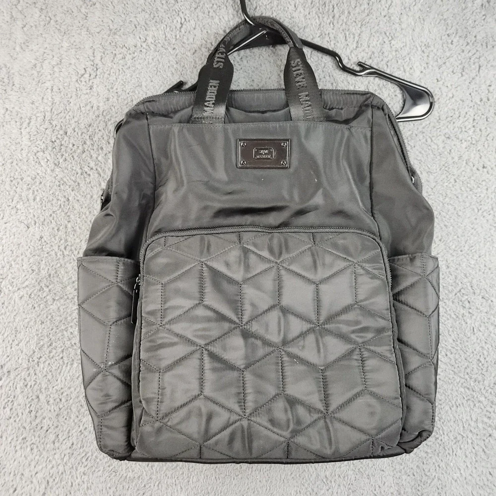Steve‎ Madden Backpack Large Black Quilted Nylon Travel Bag Diaperbag 16