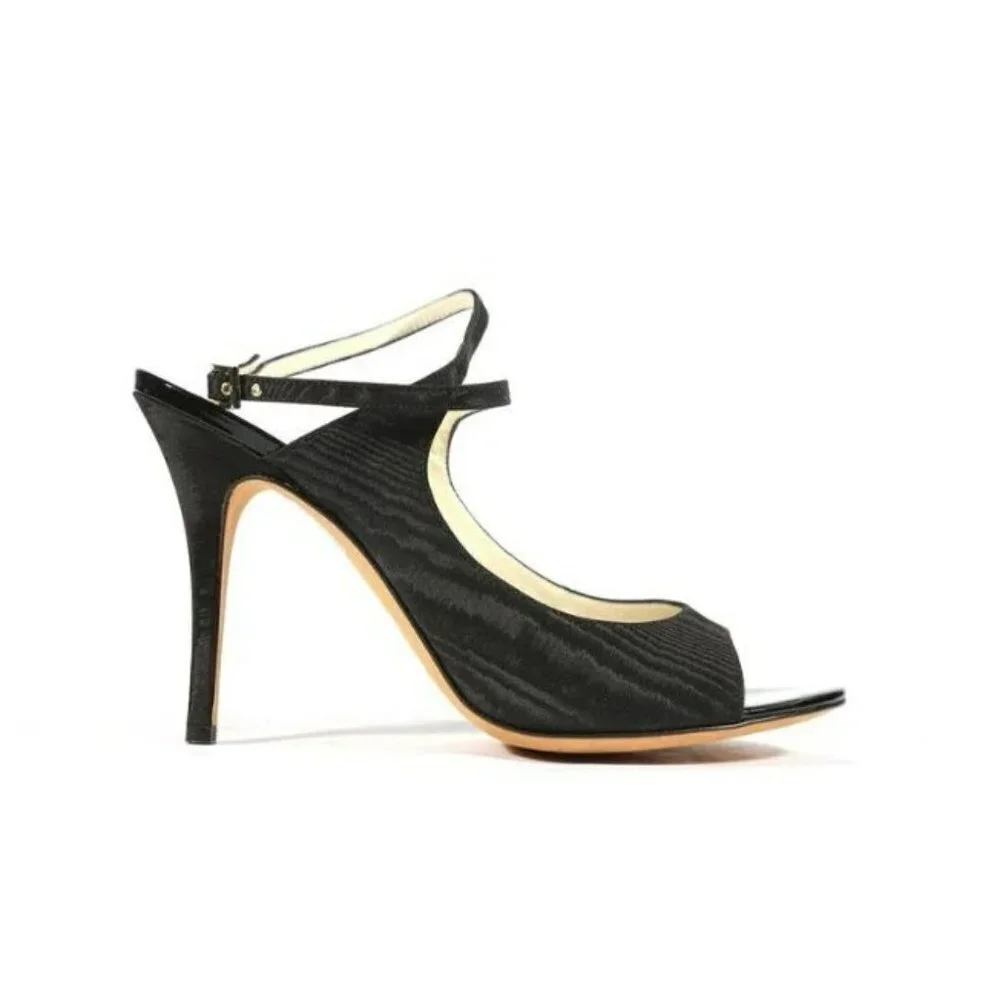 Fendi Designer Shoes Black Satin Open Toes Sandals 38.5 /‎ 7.5