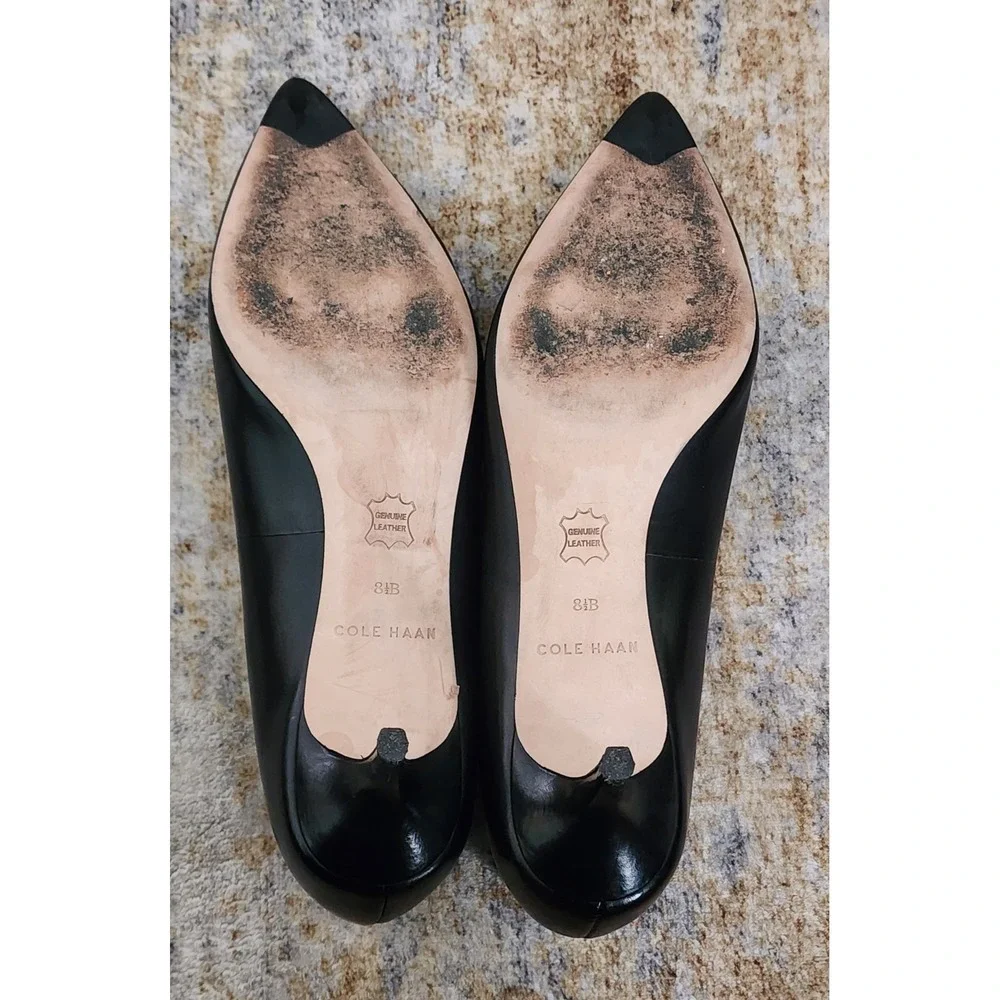 Cole Haan Women's Grand.OS Vesta Black Leather Kitten Heels Pumps Size 8.5 B