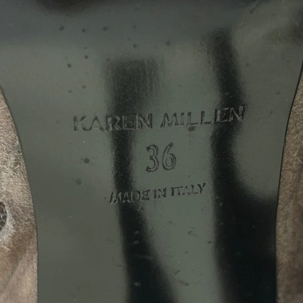 KAREN MILLEN Over-the-Knee Suede‎ Boots Taupe Women Size 36 Stiletto Pointed Toe