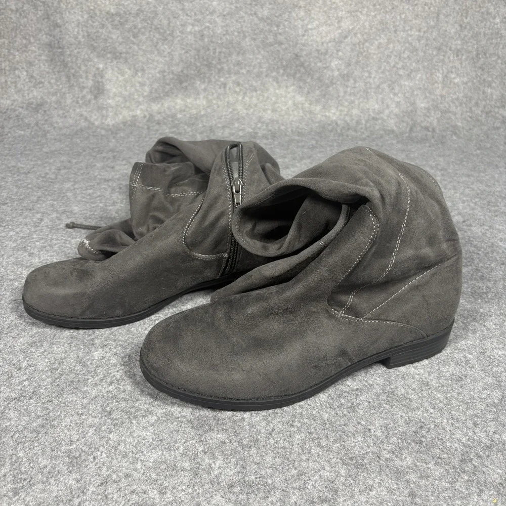 Unisa Tall Over The Knee Boots 10M Grey‎ Faux Suede Tie Back