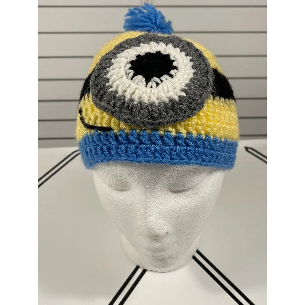 Handmade Minion Crochet Beanie Hat Winter Warm Bobble‎ Hat Kids