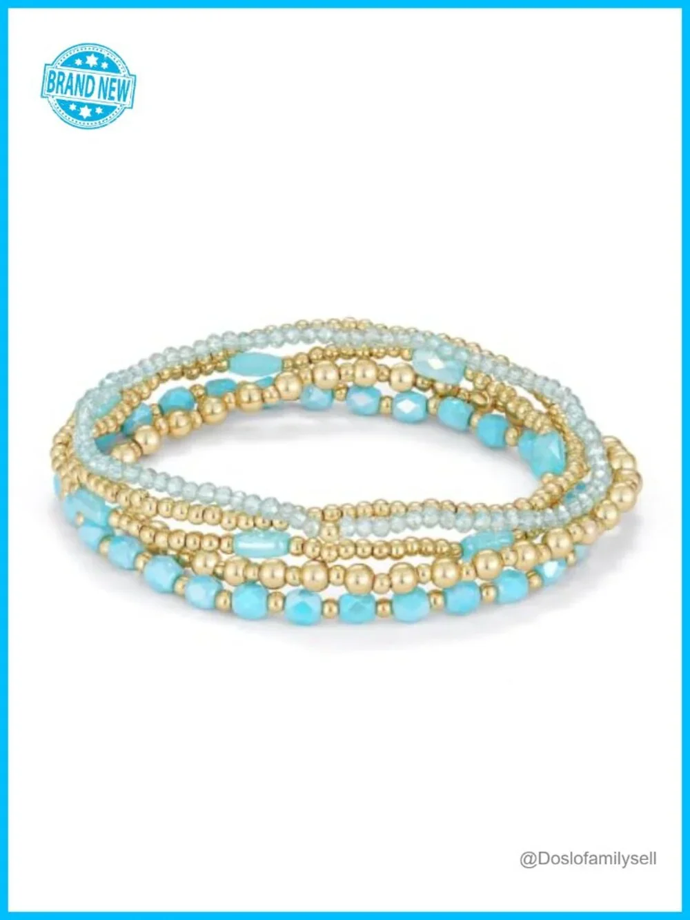 14K Gold Plated Stackable Beaded Stretch Bracelet Set Boho Layered Acrylic &