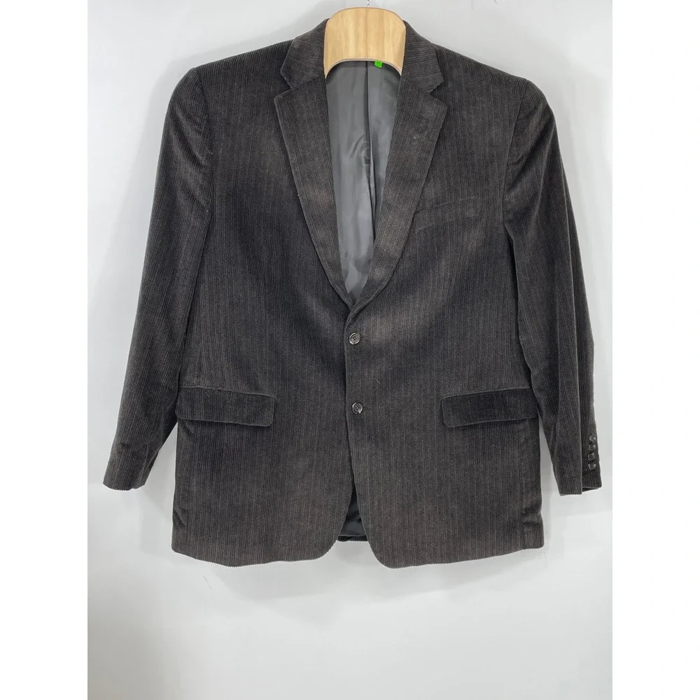 Chaps Mens Blazer 46L Sport Coat Grey Corduroy Herringbone Texture Preppy