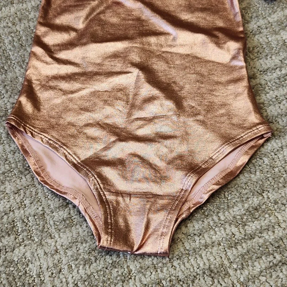 H&M girls frilled bodysuit metallic pink leotard size 4-6 years