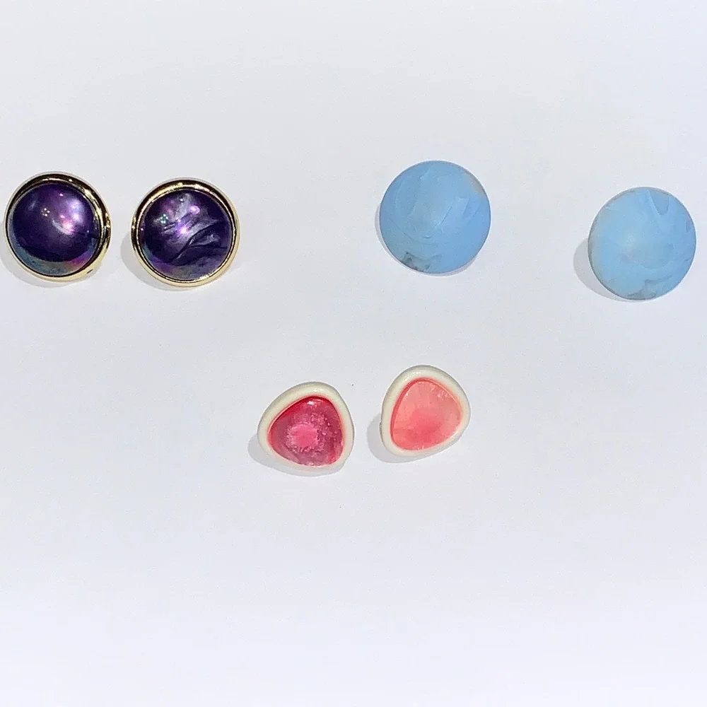 Stud Earrings‎ 80s Bundle Colorful Resin Cabochon Gold Tone Women's Jewelry