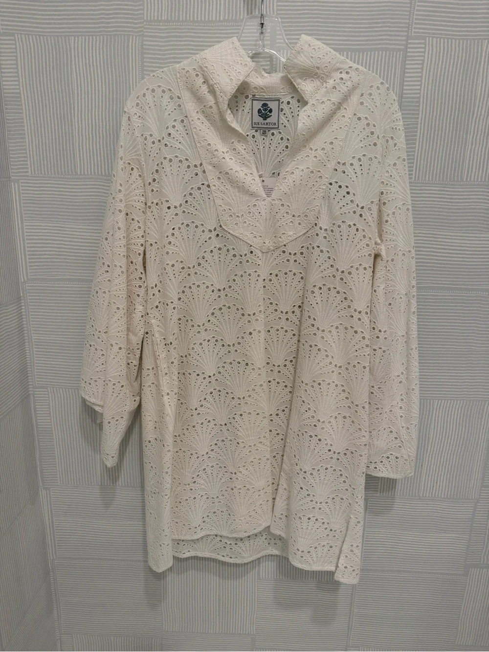 Sue Sartor Cream Eyelet Swim Coverup