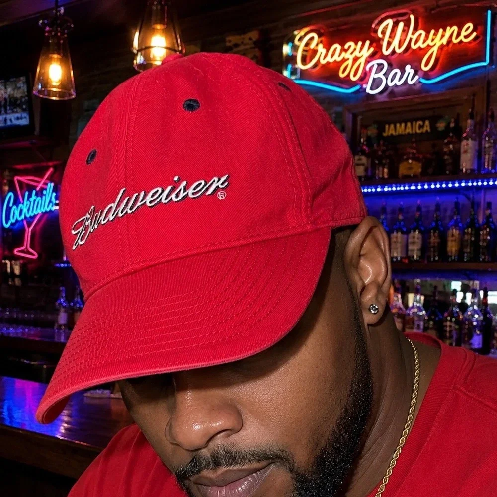 Budweiser Red Baseball Cap The Game Adjustable Hat Vintage Style Script Logo