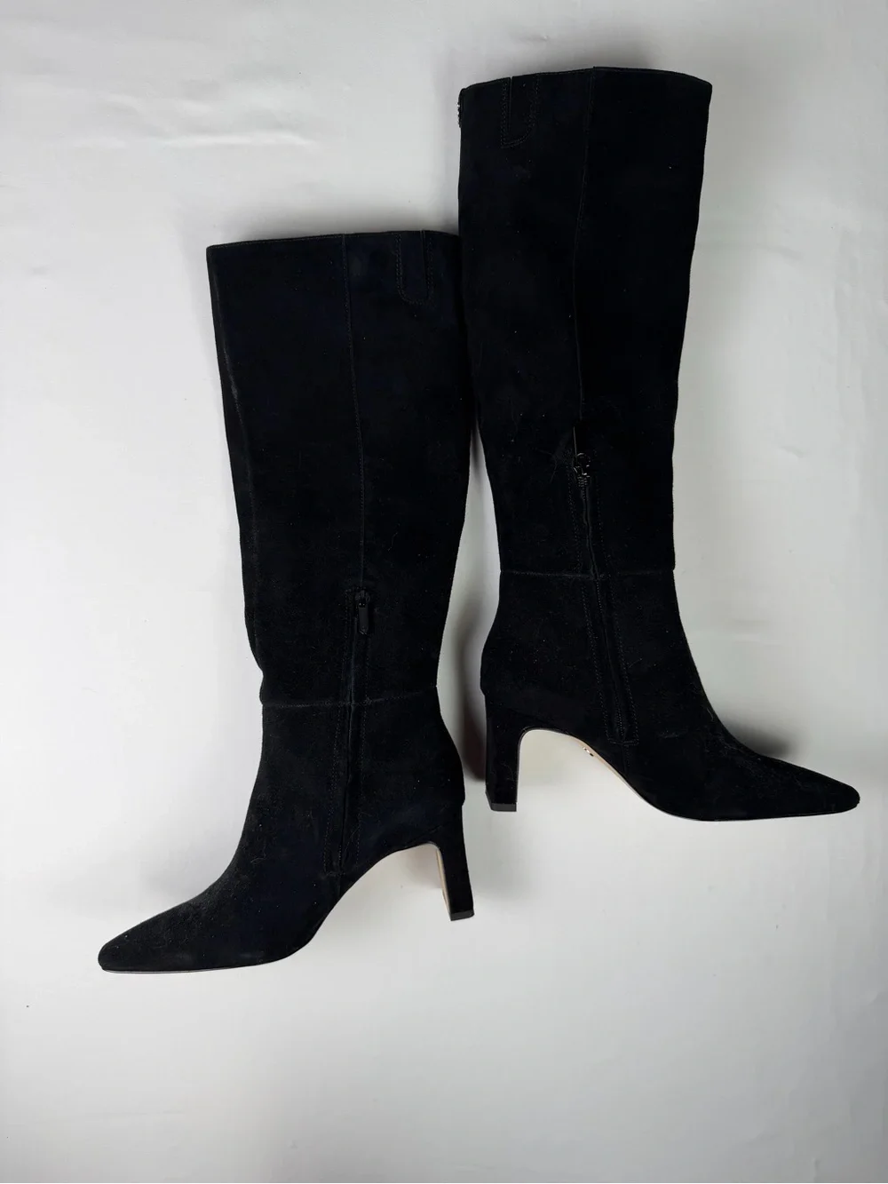 Classic Sam Edelman Sylvia Style Knee High Suede Black Boots side half zip 6
