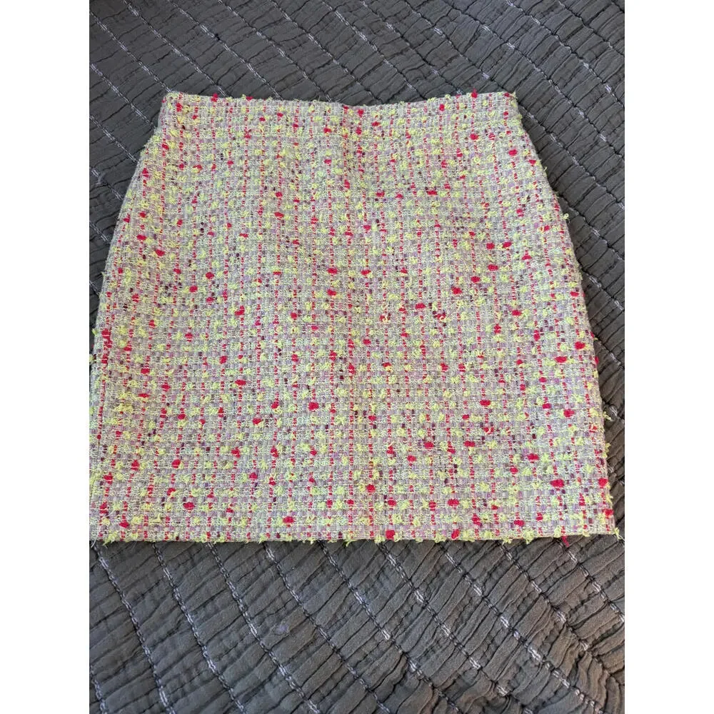 J.‎ CREW Neon Pink/Chartreuse No. 2 Tweed Pencil Skirt Size 2. Preppy Y2K 90s