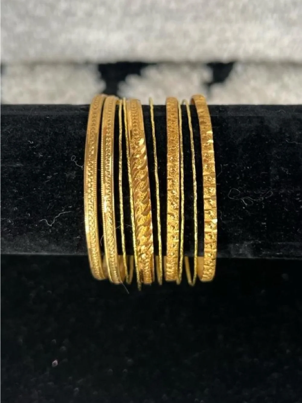 Dainty daintiest Gold tone bangles with textured, finish