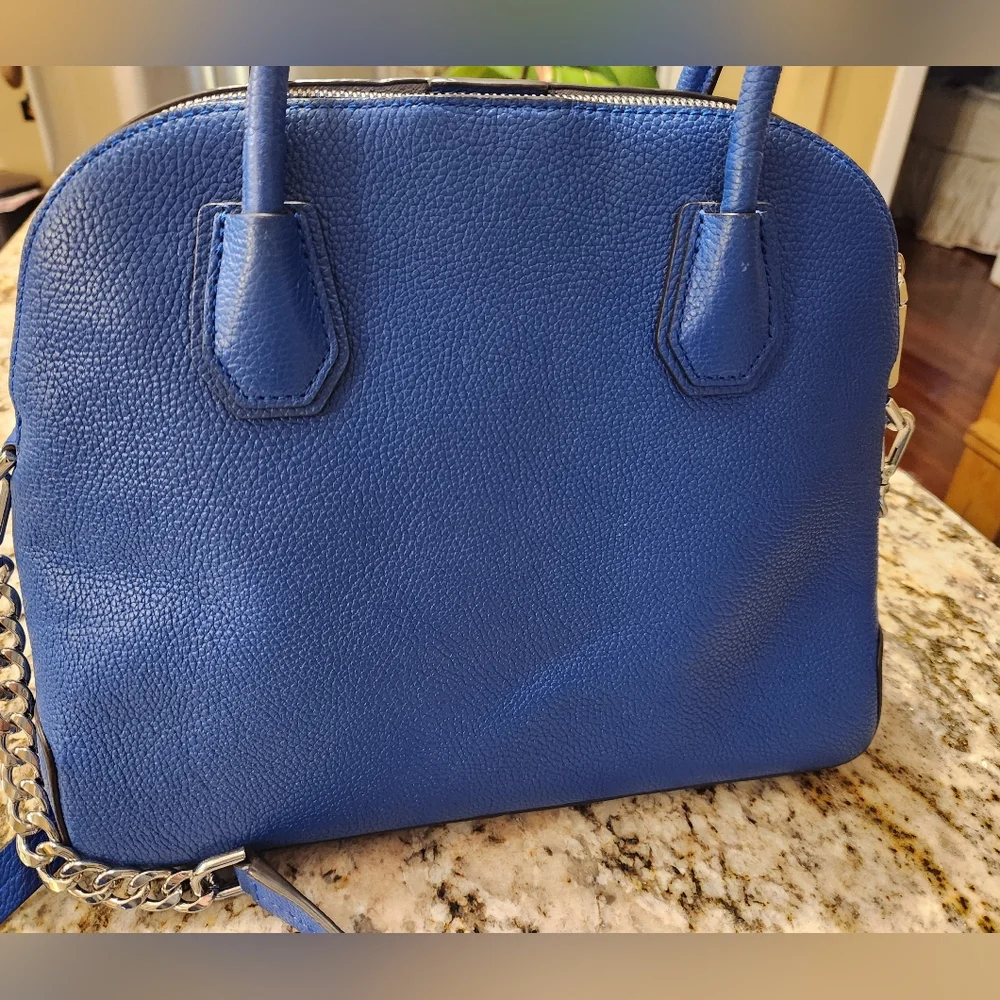 Michael Kors Purse, Mercer Leather Dome Satchel w/ Crossbody Bright Blue EUC