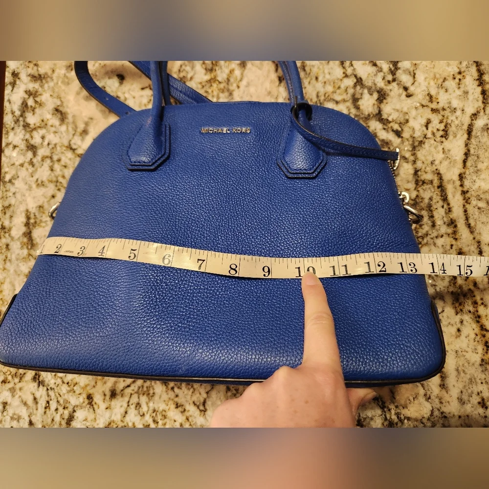 Michael Kors Purse, Mercer Leather Dome Satchel w/ Crossbody Bright Blue EUC