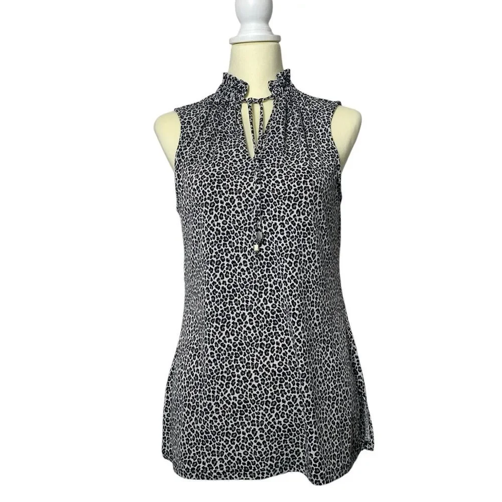 Michael Kors Ruffle Neck Sleeveless Animal Print Blouse Women's Size Small