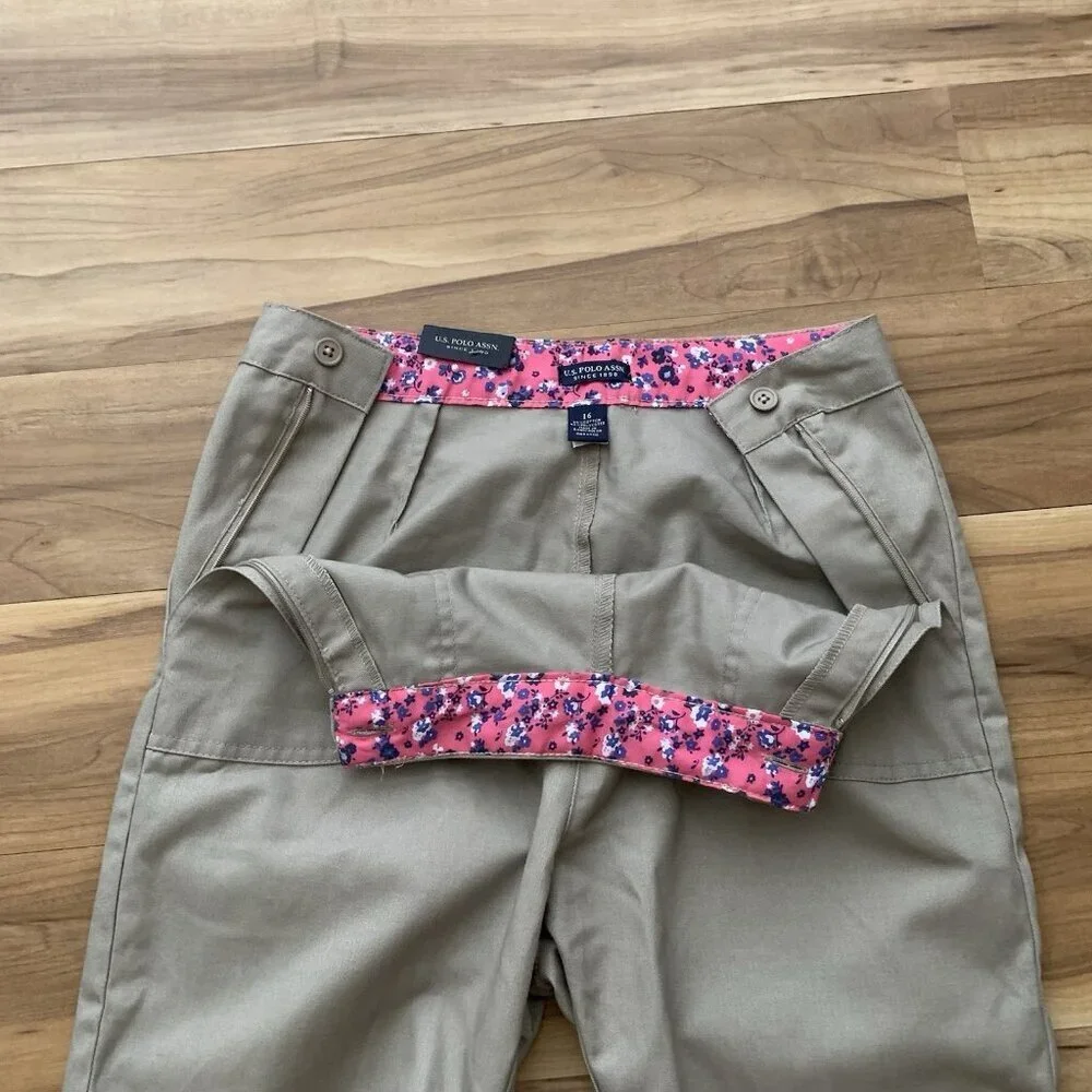 U.S Polo Assn Uniform Shorts Tan Khaki Girls Size 16 Adjustable Waist NWT