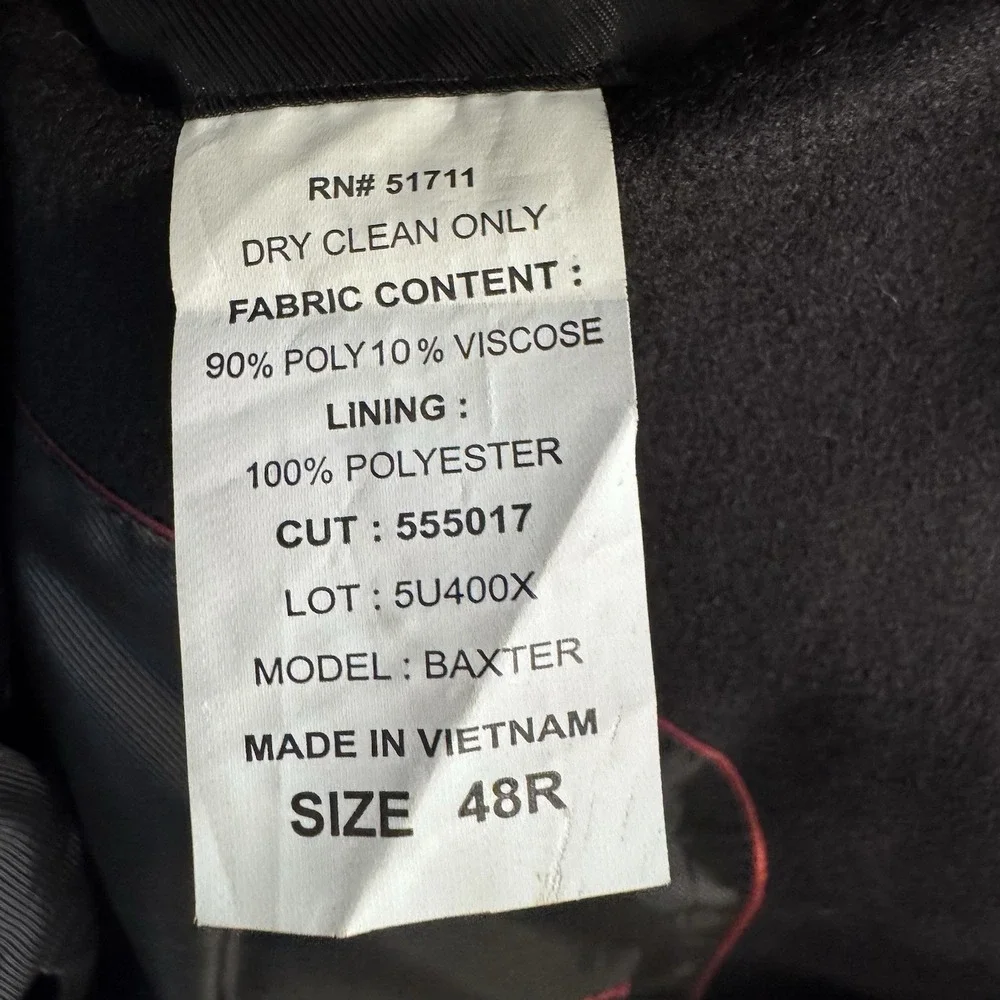 Andrew Fezza Mens Baxter‎  Blazer 2 Button Sport Coat Jacket Black 48 R