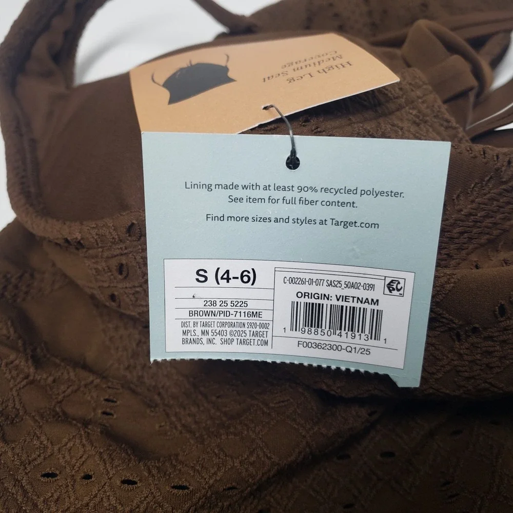 Shade & Shore One Piece Swimsuit Womens‎ S 4-6 Brown Eyelet Lace Up Back