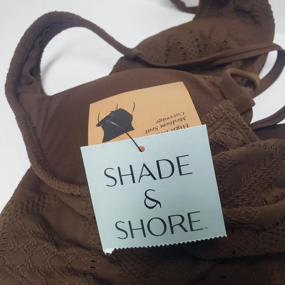 Shade & Shore One Piece Swimsuit Womens‎ S 4-6 Brown Eyelet Lace Up Back