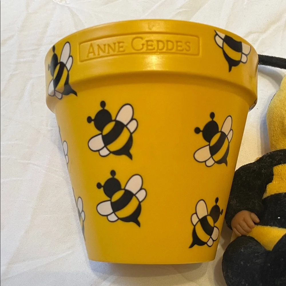 Anne Geddes Yellow Bee Baby Doll in Planter Outfit