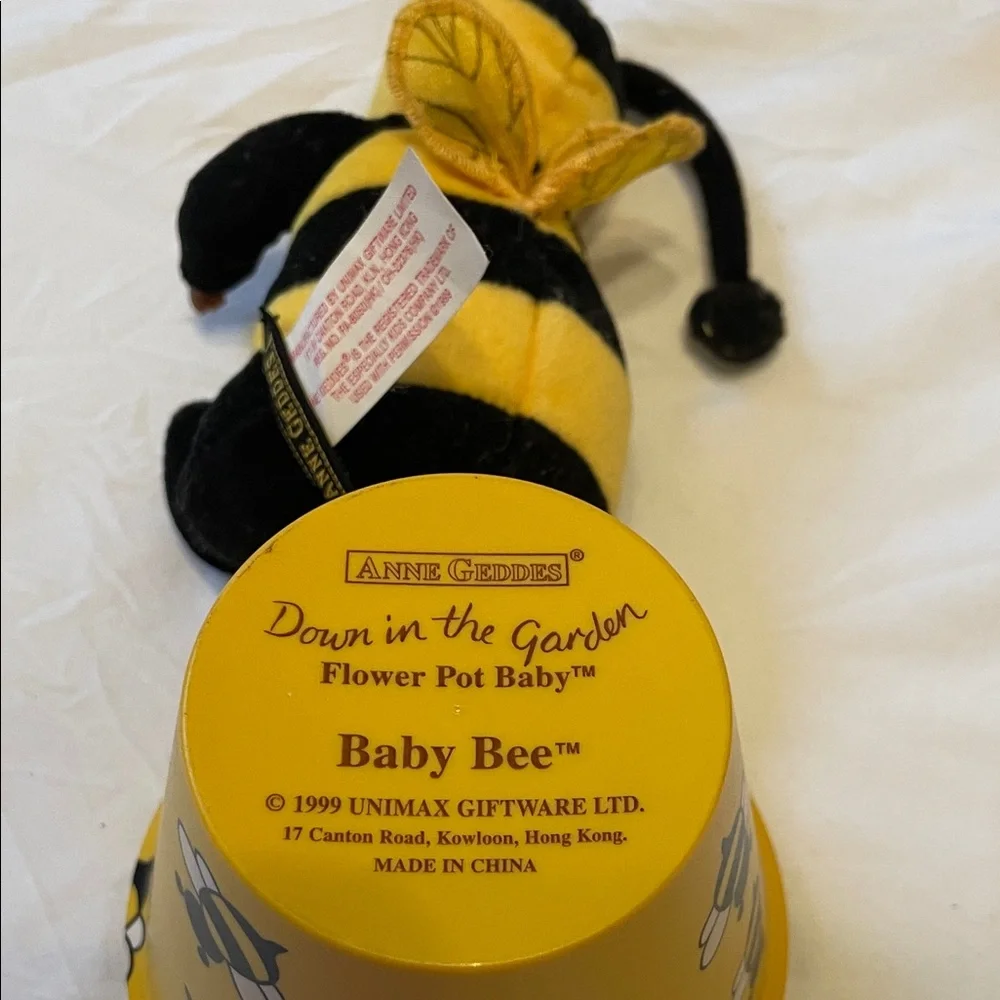 Anne Geddes Yellow Bee Baby Doll in Planter Outfit
