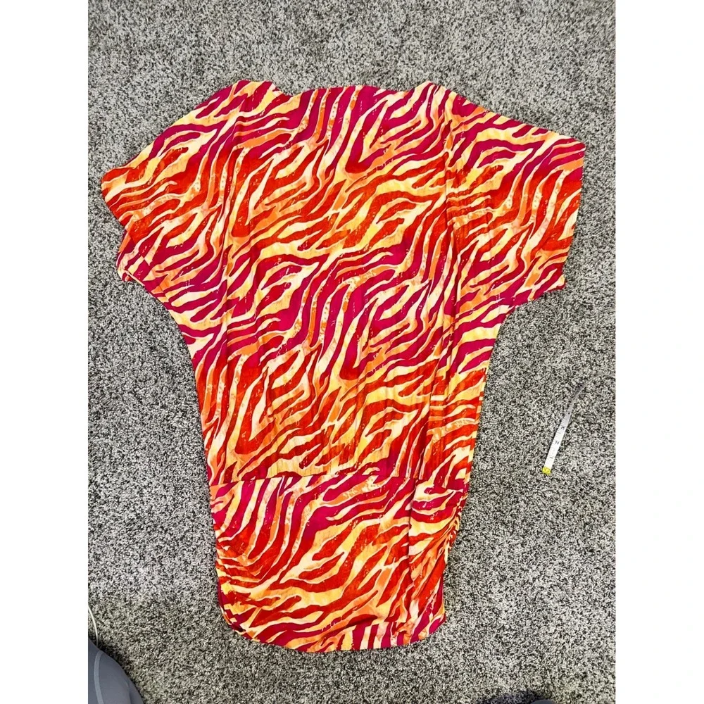Carmen Marc Valvo Zebra Print‎ Cover Up Dress Orange Pink Swim Kaftan Tunic M L