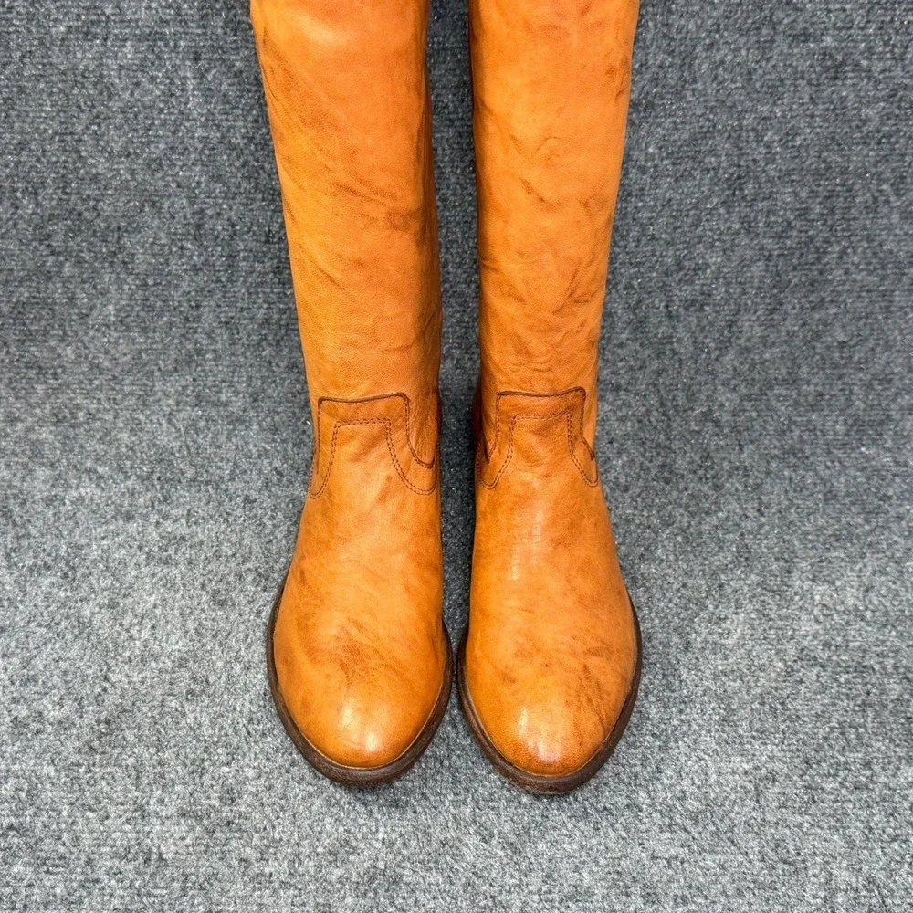 Frye Carson Tall Riding Boots Women's 6.5 Caramel Brown Leather Pull On Rustic