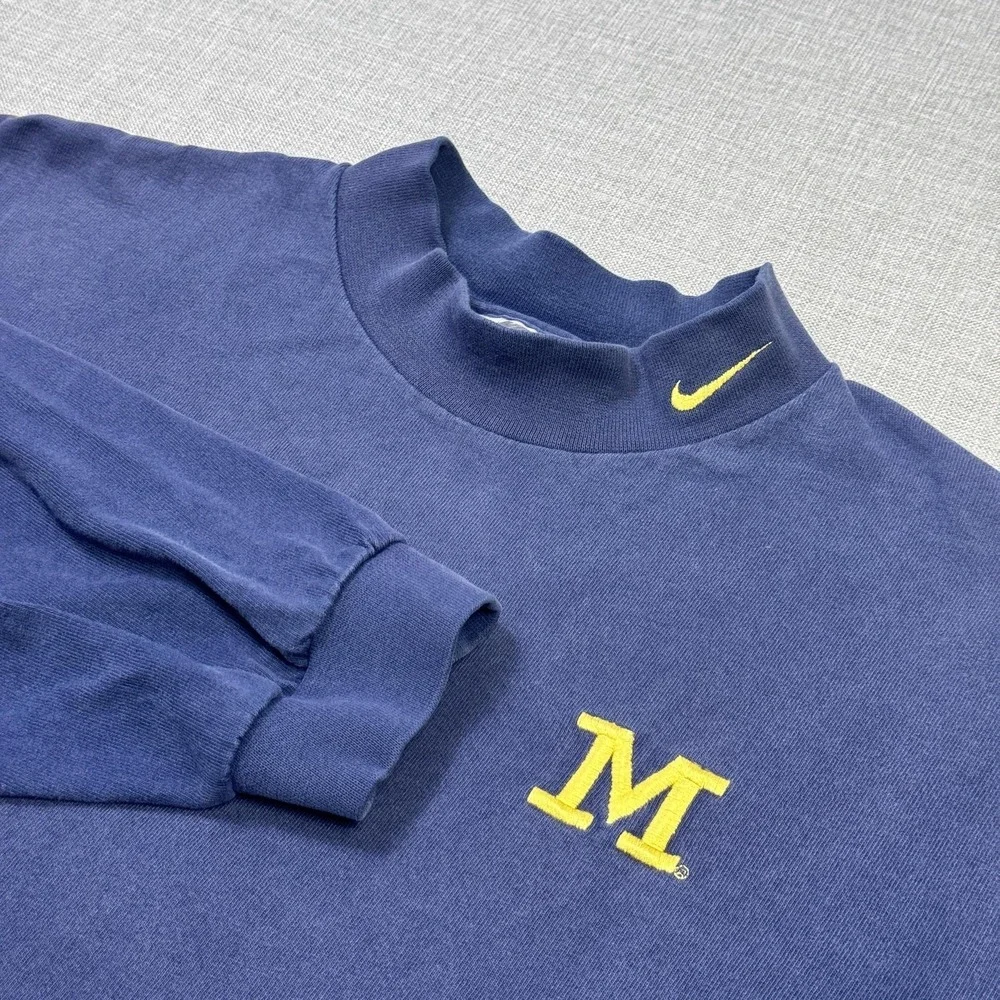 Nike Vintage 90s Michigan Wolverines Mock Neck Long Sleeve Shirt Men Medium Blue