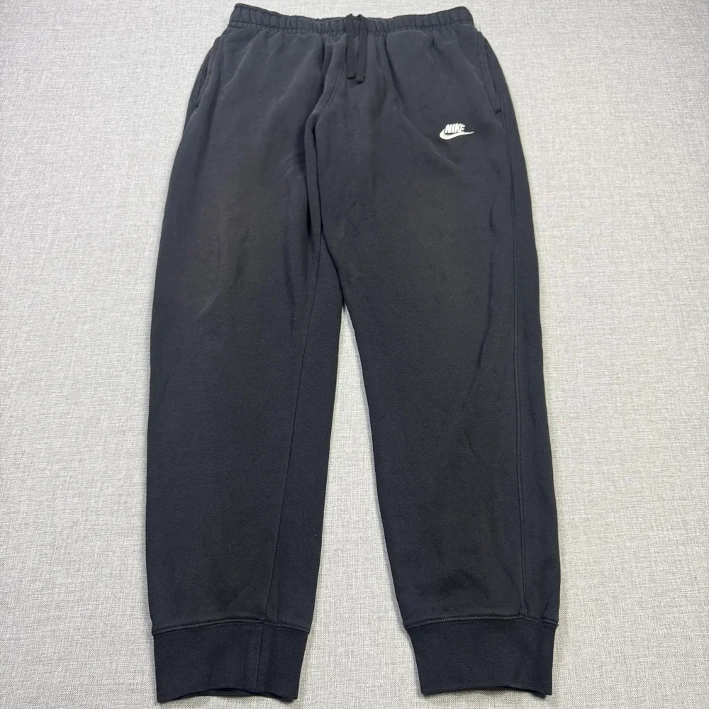 Nike Jogger Pants Mens Large Black Fleece Drawstring Pockets Ribbed Tapered