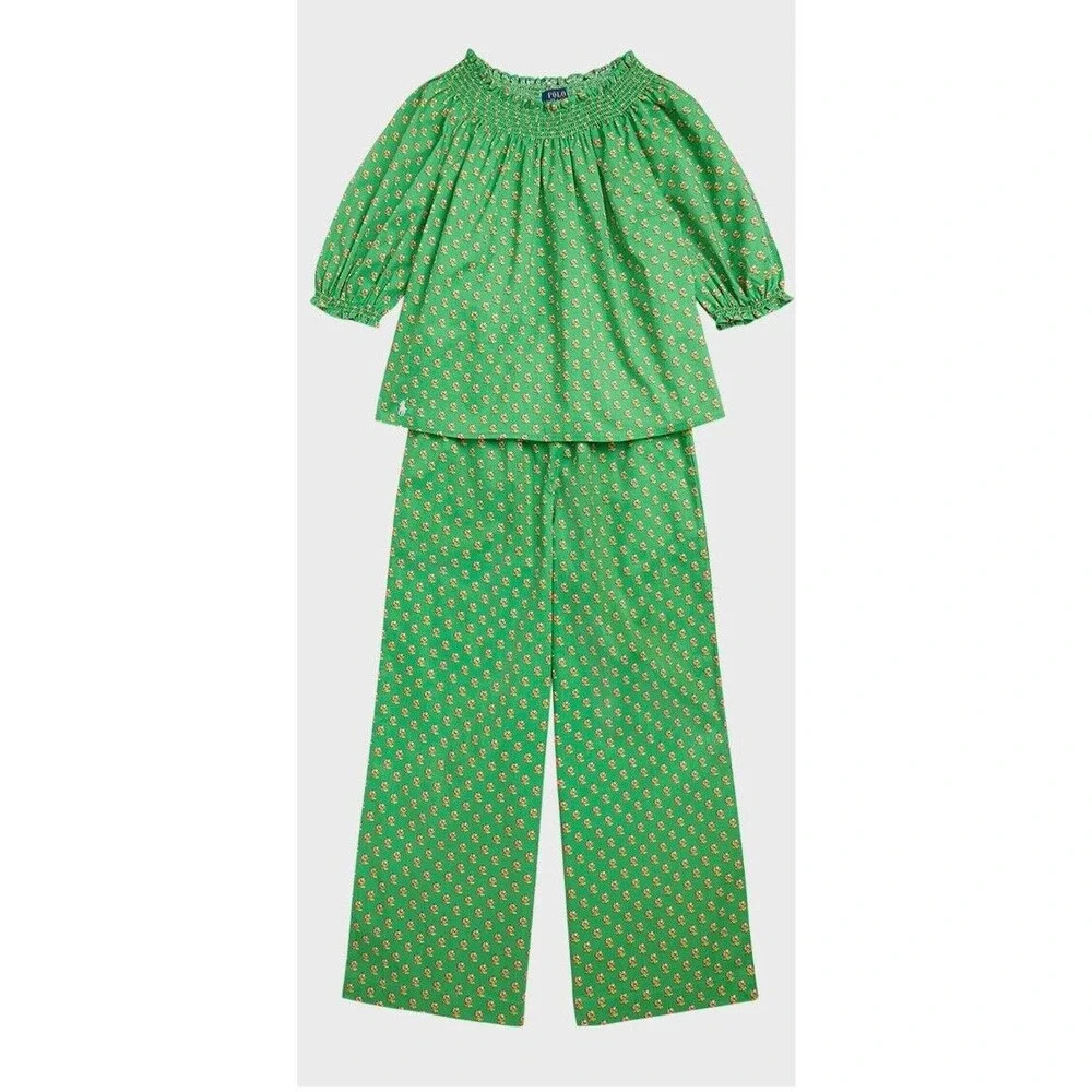 Polo Ralph Lauren Girl's Floral Smocked Cotton Top‎ and Pant Set Size 5