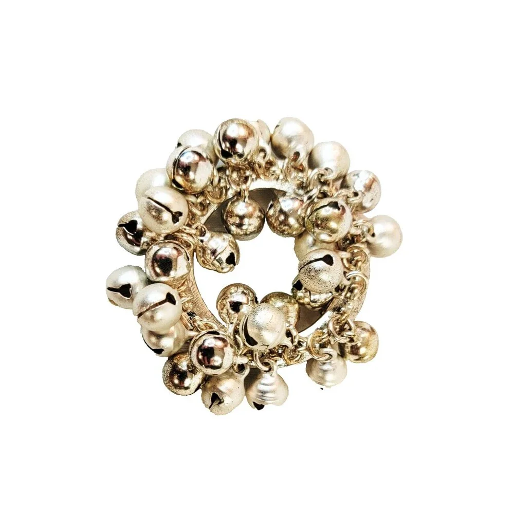 1980's Jingling Bell Wreath Brooch Pin Christmas Silver Tone Vintage 2