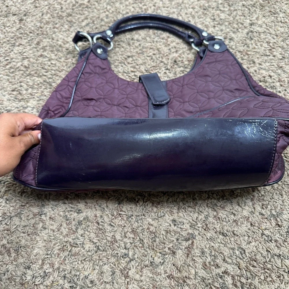 Vera Bradley Plum Purple Quilted Microfiber Hobo Bag Patent Trim Shoulder Purse
