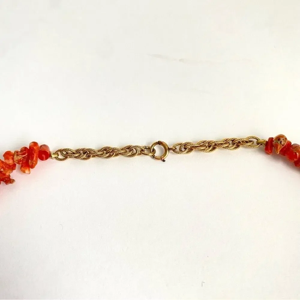 Vintage Coral Necklace Beaded Nugget Chip‎ 12K Gold Fill 60s Retro Estate Piece