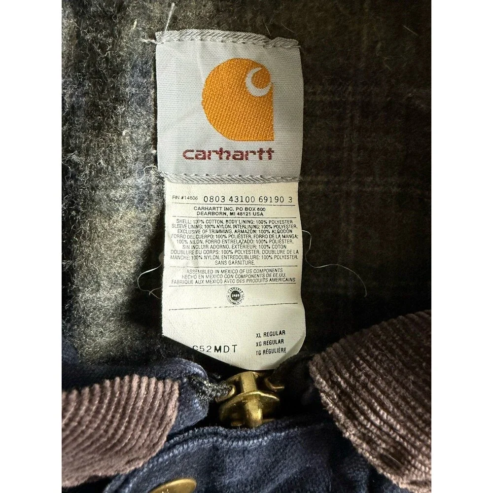 Vintage Carhartt C52 MDT Chore Barn Jacket XL Midnight Blue Plaid Blanket Lined