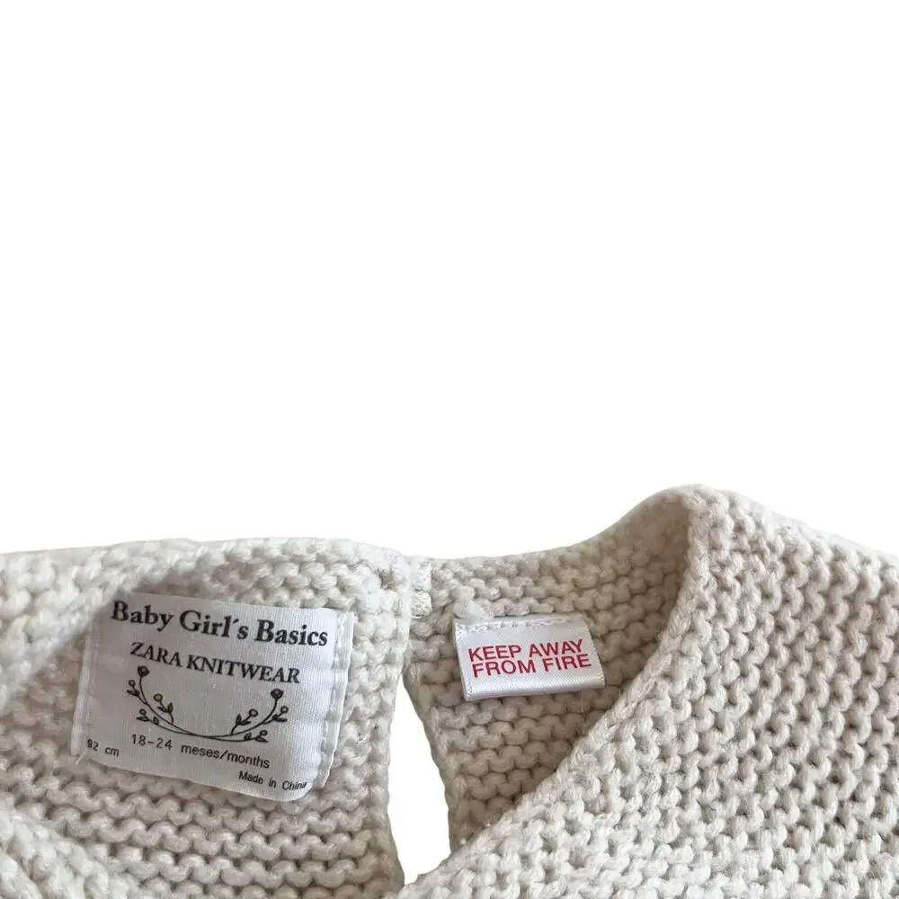 Zara Girls Cream Pearl Knit Sweater size 18-24 months