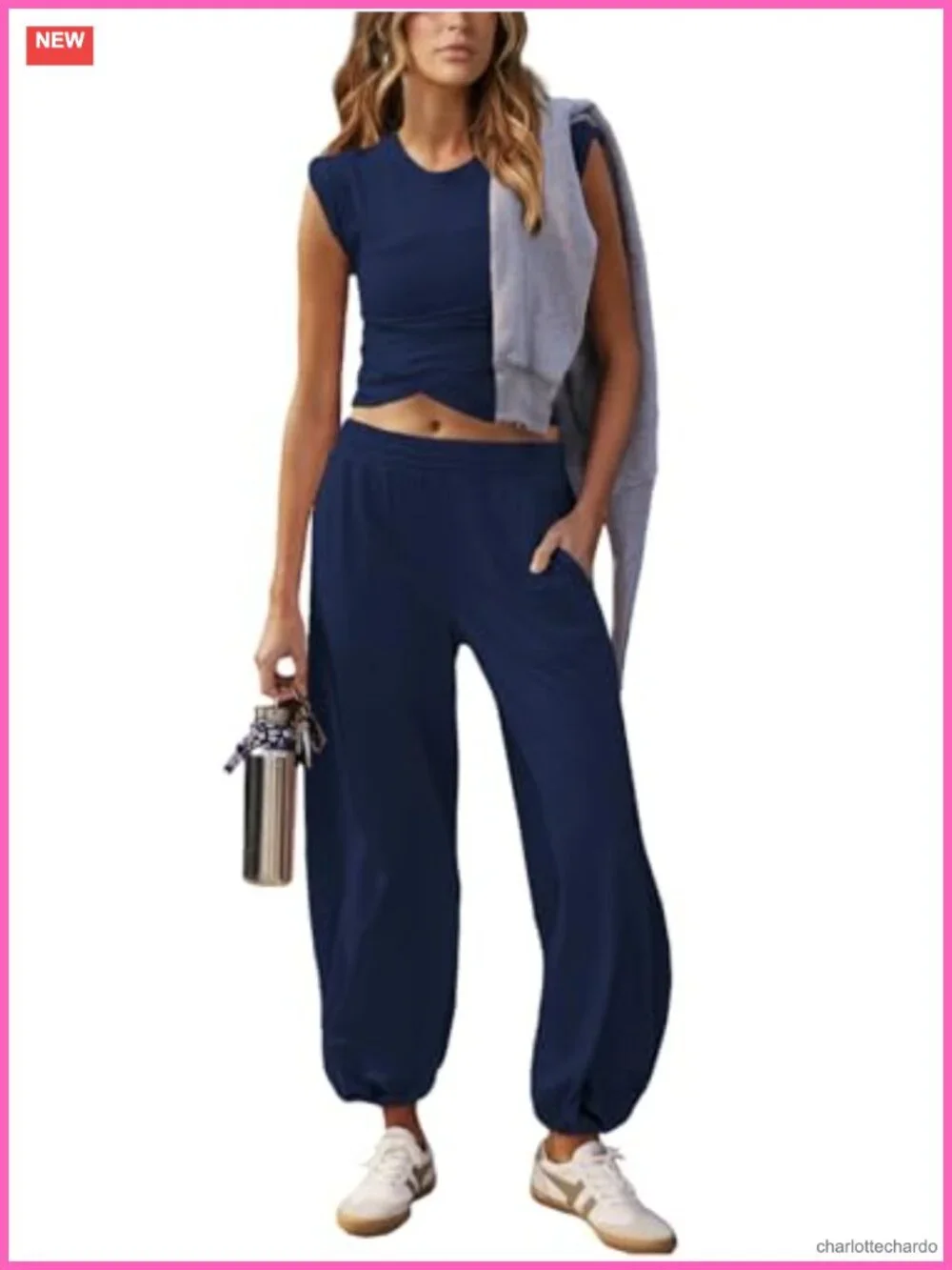 Cropped Top and Jogger Sweatpant Matching Set 2 Piece Loungewear Outfit with