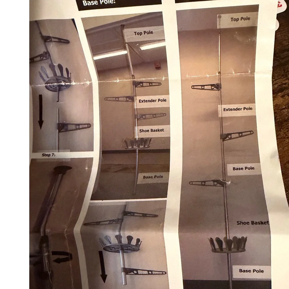 Floor to Ceiling Laundry Pole Tension Hanging Station, Shoe Organizer Rack